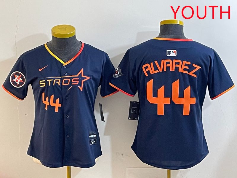 Youth Houston Astros #44 Alvarez Drak Blue Three generations Joint Name 2025 Nike MLB Jersey style 4106